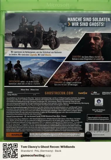 Tom Clancy's Ghost Recon: Wildlands Xbox One, Germany box back