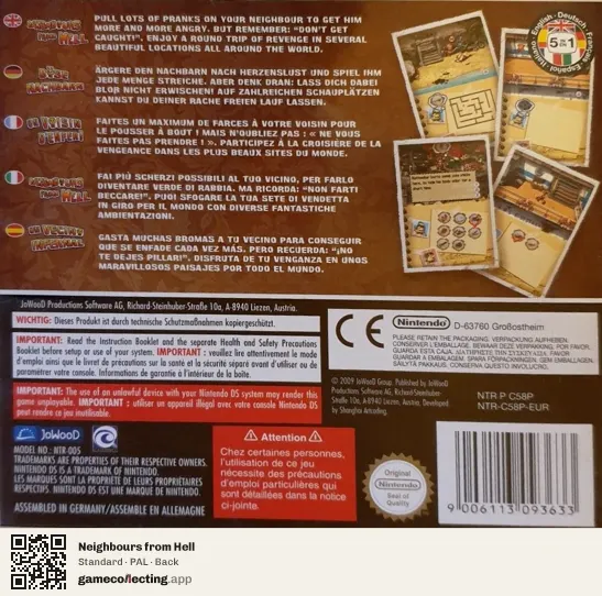 Neighbours from Hell Nintendo DS, PAL box back