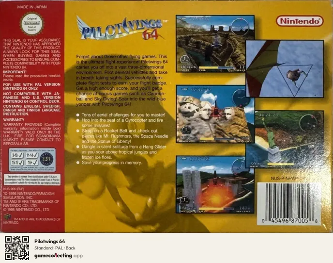 Pilotwings 64 Nintendo 64, PAL box back