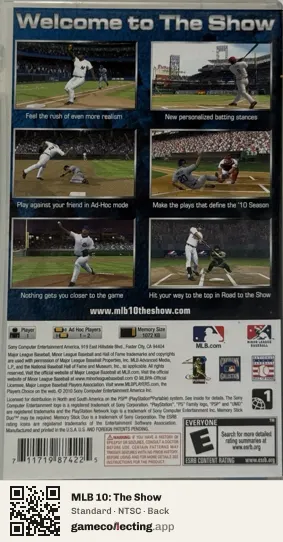 MLB 10: The Show PlayStation Portable, NTSC box back