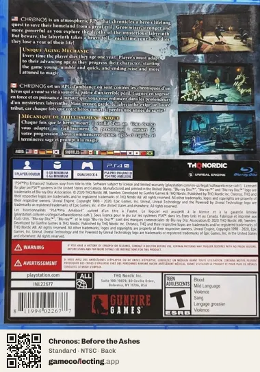 Chronos: Before the Ashes PlayStation 4, NTSC box back