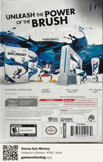 Disney Epic Mickey Nintendo Wii, NTSC box back