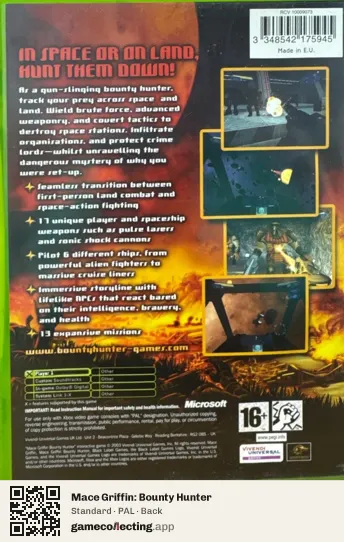 Mace Griffin: Bounty Hunter Xbox, PAL box back
