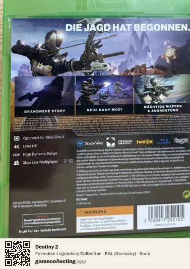 Destiny 2 Xbox One, Germany box back