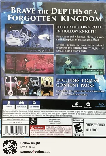 Hollow Knight PlayStation 4, NTSC box back