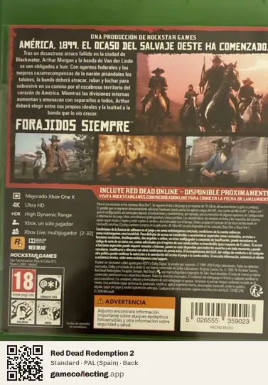 Red Dead Redemption 2 Xbox One, Spain box back