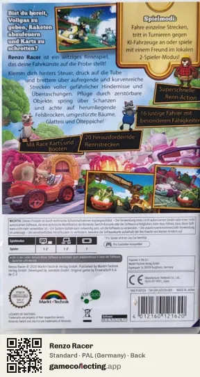 Renzo Racer Nintendo Switch, Germany box back