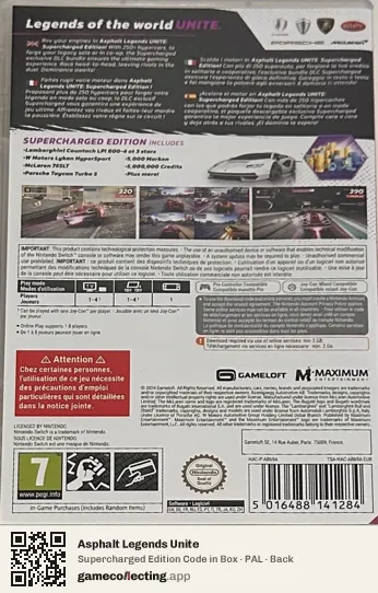 Asphalt Legends Unite Nintendo Switch, PAL box back