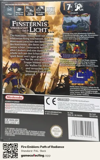 Fire Emblem: Path of Radiance Nintendo GameCube, PAL box back