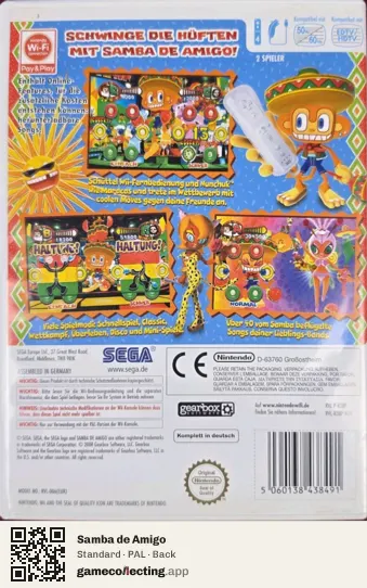 Samba de Amigo Nintendo Wii, PAL box back