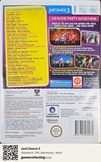 Just Dance 3 Nintendo Wii, Germany box back