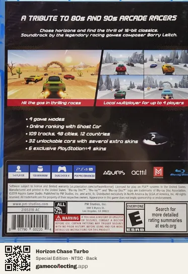 Horizon Chase Turbo PlayStation 4, NTSC box back