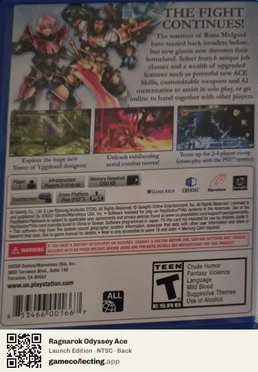 Ragnarok Odyssey Ace PlayStation Vita, NTSC box back