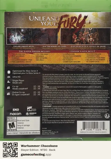 Warhammer: Chaosbane Xbox Series X, NTSC box back
