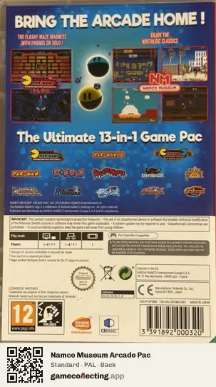 Namco Museum Arcade Pac Nintendo Switch, PAL box back