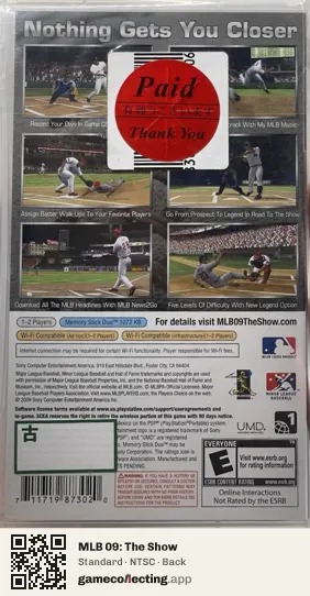 MLB 09: The Show PlayStation Portable, NTSC box back