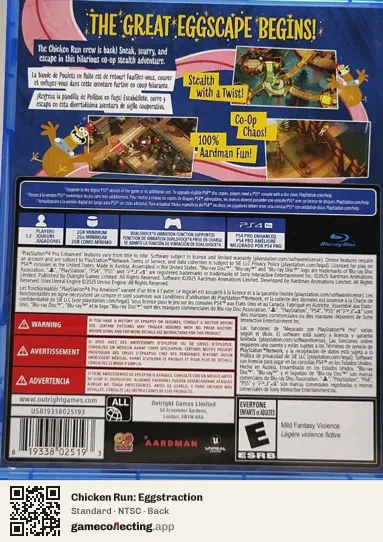 Chicken Run: Eggstraction PlayStation 4, NTSC box back