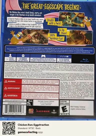 Chicken Run: Eggstraction PlayStation 4, NTSC box back