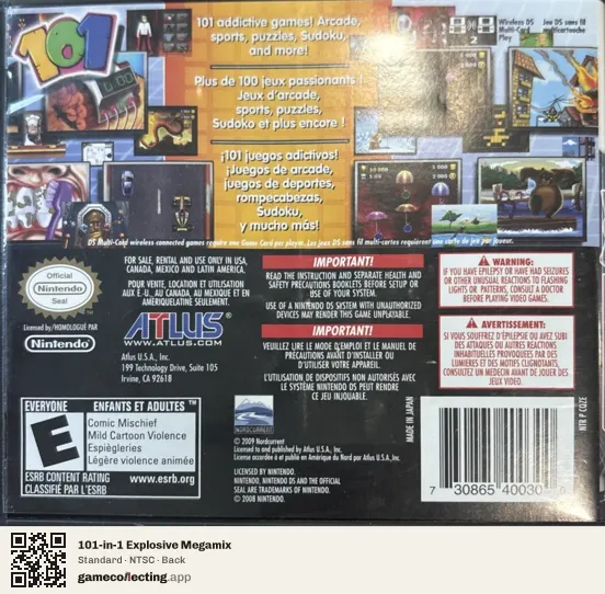 101-in-1 Explosive Megamix Nintendo DS, NTSC box back