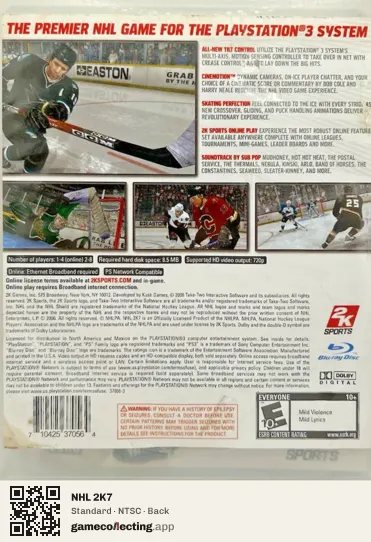 NHL 2K7 PlayStation 3, NTSC box back
