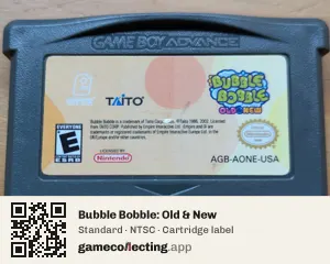 Bubble Bobble: Old & New Game Boy Advance, NTSC cartridge label