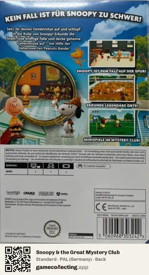 Snoopy & the Great Mystery Club Nintendo Switch, Germany box back