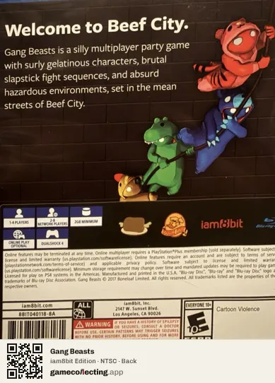 Gang Beasts PlayStation 4, NTSC box back