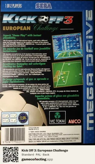 Kick Off 3: European Challenge Sega Mega Drive / Genesis, PAL box back