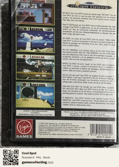 Cool Spot Sega Mega Drive / Genesis, PAL box back