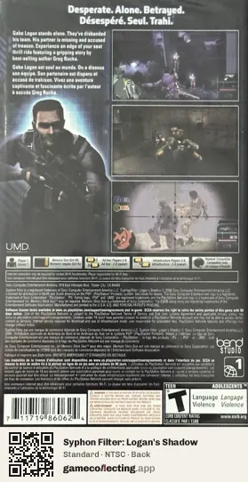Syphon Filter: Logan's Shadow PlayStation Portable, NTSC box back