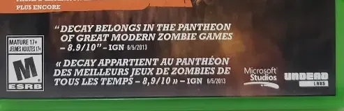 State of Decay, the ESRB box on its front