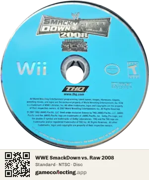WWE SmackDown vs. Raw 2008 Nintendo Wii, NTSC disc