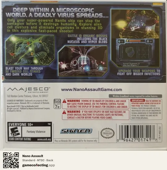 Nano Assault Nintendo 3DS, NTSC box back