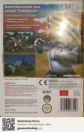 SimAnimals Africa Nintendo Wii, Germany box back