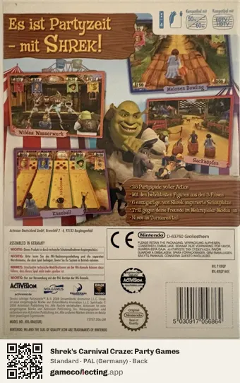 Shrek's Carnival Craze: Party Games Nintendo Wii, Germany box back