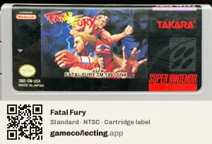 Fatal Fury Super Nintendo Entertainment System, NTSC cartridge label