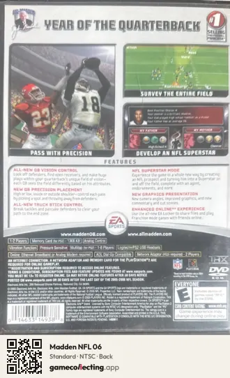 Madden NFL 06 PlayStation 2, NTSC box back
