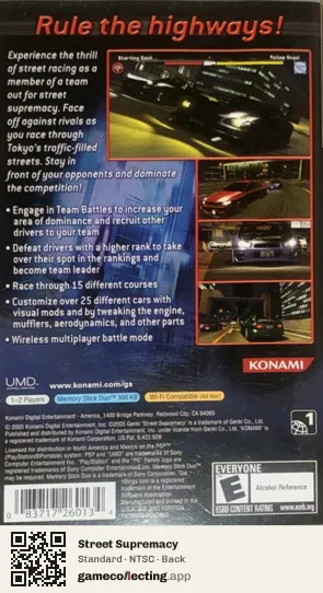 Street Supremacy PlayStation Portable, NTSC box back