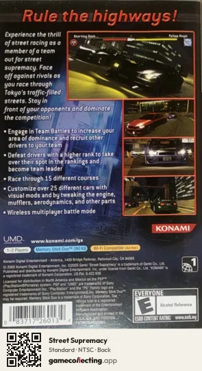 Street Supremacy PlayStation Portable, NTSC box back