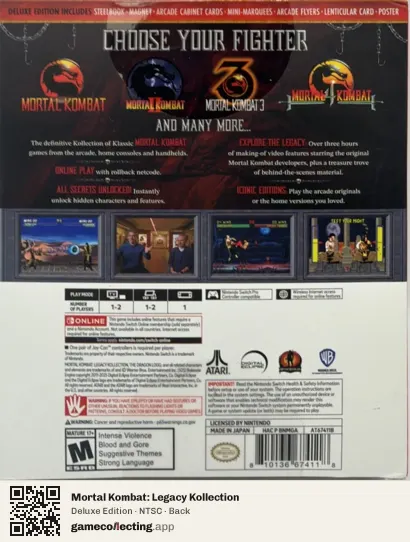 Mortal Kombat: Legacy Kollection Nintendo Switch, NTSC box back
