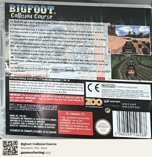 Bigfoot: Collision Course Nintendo DS, PAL box back
