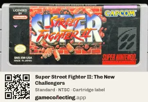 Super Street Fighter II: The New Challengers Super Nintendo Entertainment System, NTSC cartridge label