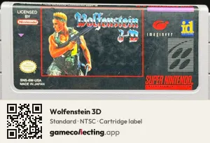 Wolfenstein 3D Super Nintendo Entertainment System, NTSC cartridge label