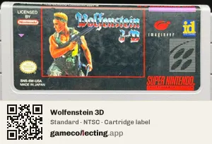 Wolfenstein 3D Super Nintendo Entertainment System, NTSC cartridge label