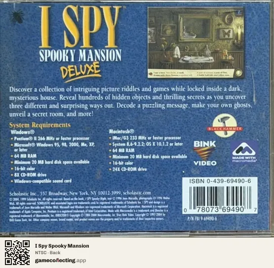 I Spy Spooky Mansion Computer, NTSC box back