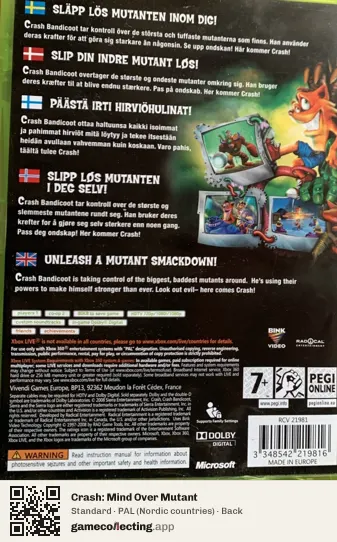 Crash: Mind Over Mutant Xbox 360, Nordic countries box back