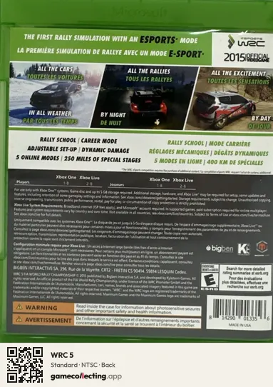 WRC 5 Xbox One, NTSC box back