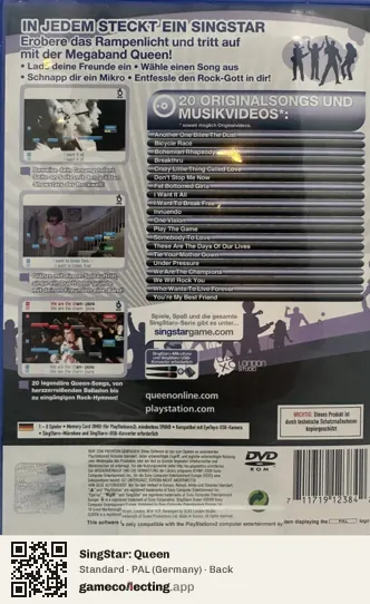 SingStar: Queen PlayStation 2, Germany box back