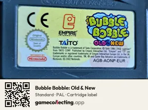 Bubble Bobble: Old & New Game Boy Advance, PAL cartridge label