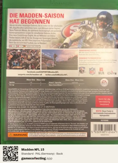 Madden NFL 15 Xbox One, Germany box back